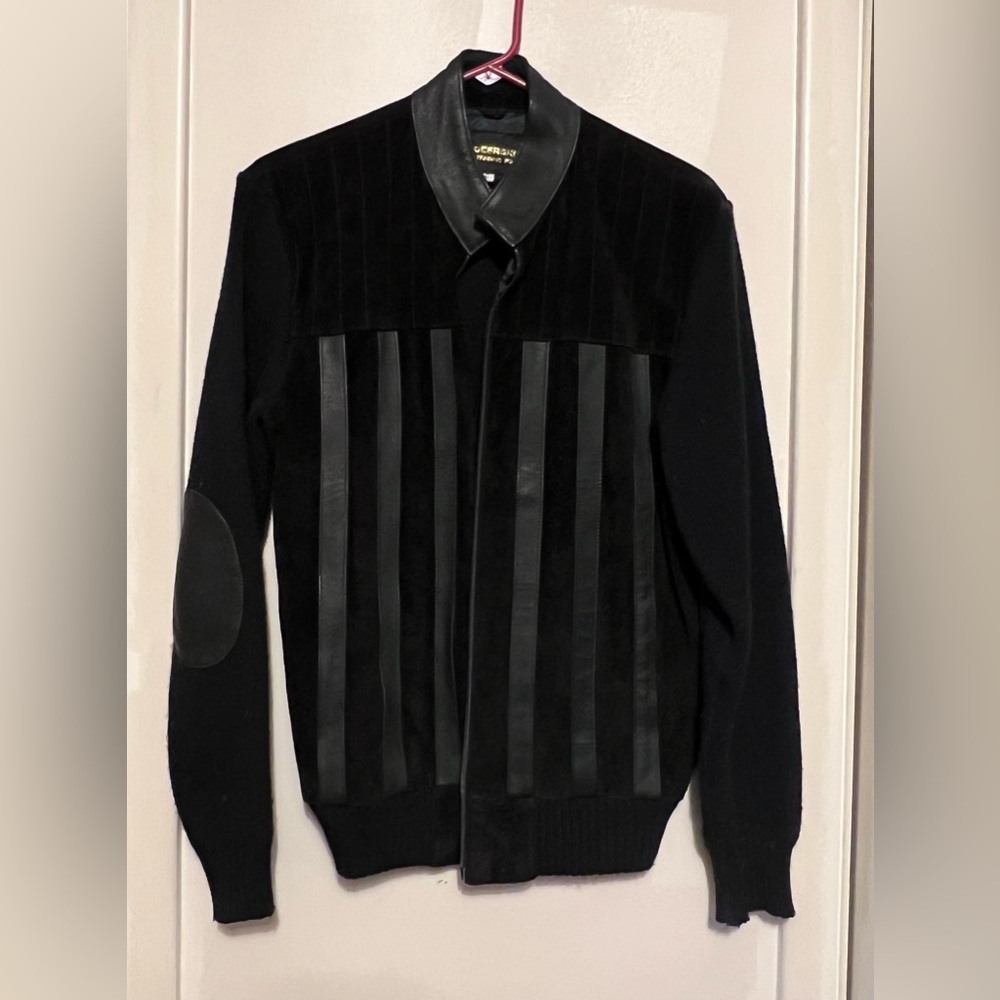 DEERSKIN TRADING POST LEATHER SUEDE KNIT BLACK ZIP COAT MENS L